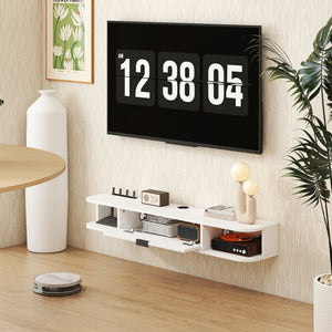 47" Floating Wall Mounted TV Stand with Drop-Down Drawer and 2 Open Shelves, White