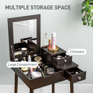 Coiffeuse avec miroir rabattable à 2 tiroirs, noire