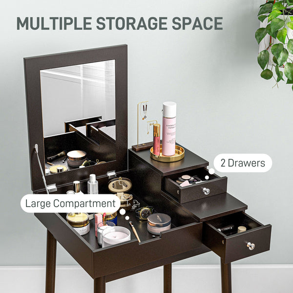 Coiffeuse avec miroir rabattable à 2 tiroirs, noire