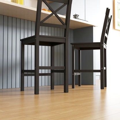 Lot de 2 tabourets de bar, style campagnard, avec dossier, en bois massif pour îlot de cuisine, Noir
