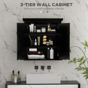 Armoire de salle de bain avec étagères réglable, noir