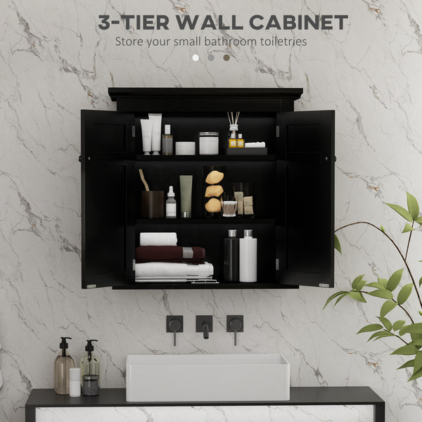 Armoire de salle de bain avec étagères réglable, noir