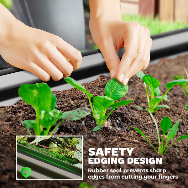 Jardinière d'extérieur surélevée galvanisée avec tuteur en métal, noire