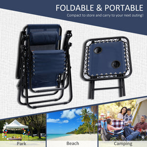 Ensemble de 2 chaises de patio Zero Gravity avec table d'appoint, porte-gobelets et coussins pour piscine, jardin, pelouse, plage, bleu