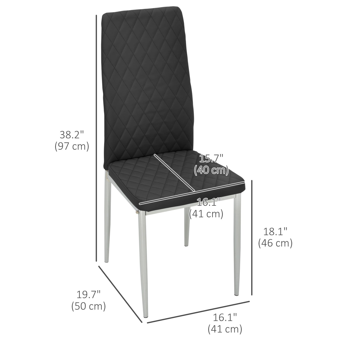 Lot de 4 chaises de salle à manger avec revêtement en similicuir et pieds en acier, noir