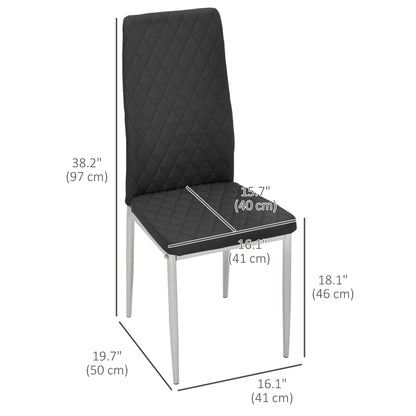 Lot de 4 chaises de salle à manger avec revêtement en similicuir et pieds en acier, noir