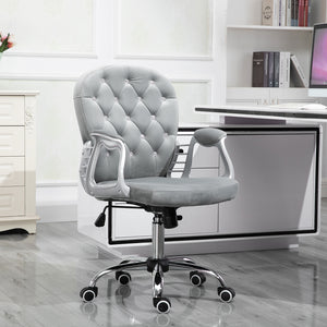 Chaise de bureau avec assise rembourrée et dossier capitonné, grise