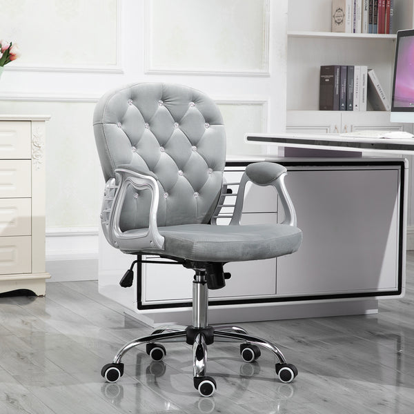 Chaise de bureau avec assise rembourrée et dossier capitonné, grise