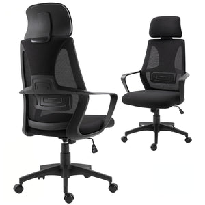 Chaise de bureau en maille ergonomique avec appui-tête réglable, noir