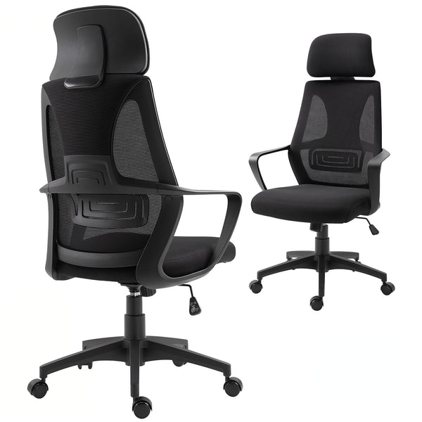 Chaise de bureau en maille ergonomique avec appui-tête réglable, noir