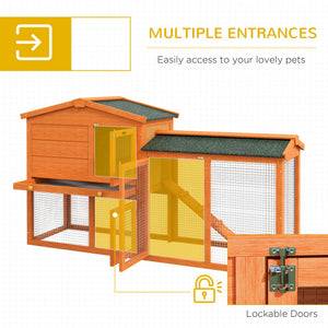 Two-tier rabbit hutch with run and water/UV-resistant roof