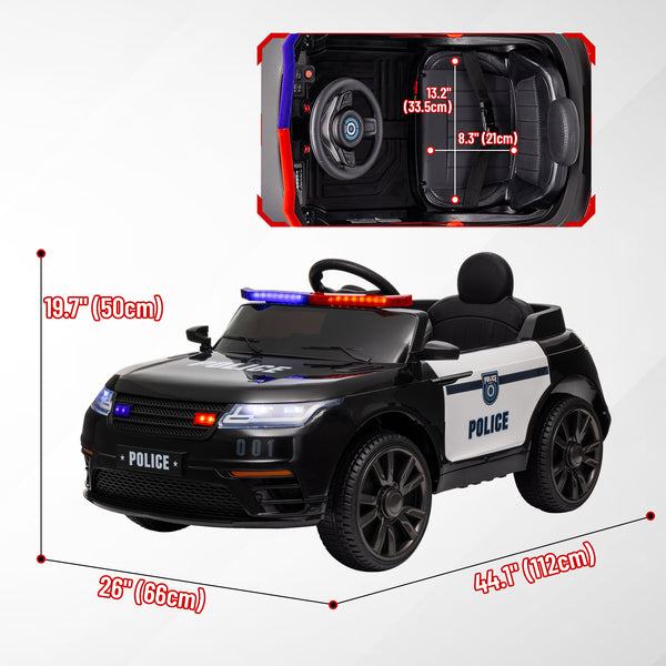 Voiture de police électrique 12V pour enfants avec télécommande, noir