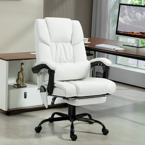 Fauteuil de massage vibrant à 6 points avec repose-pieds rétractable, blanc
