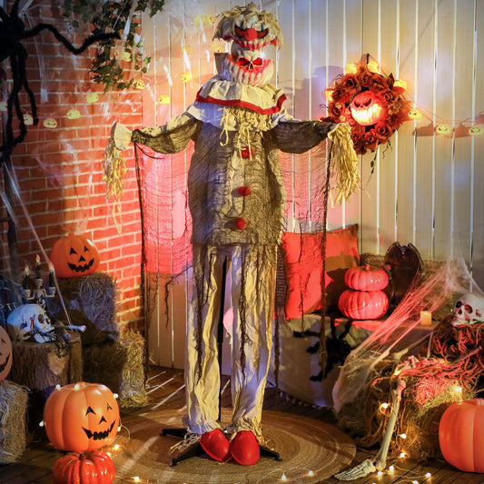 Clown citrouille animé grandeur nature avec yeux LED lumineux, fonctionne sur piles, accessoire de fête d'intérieur