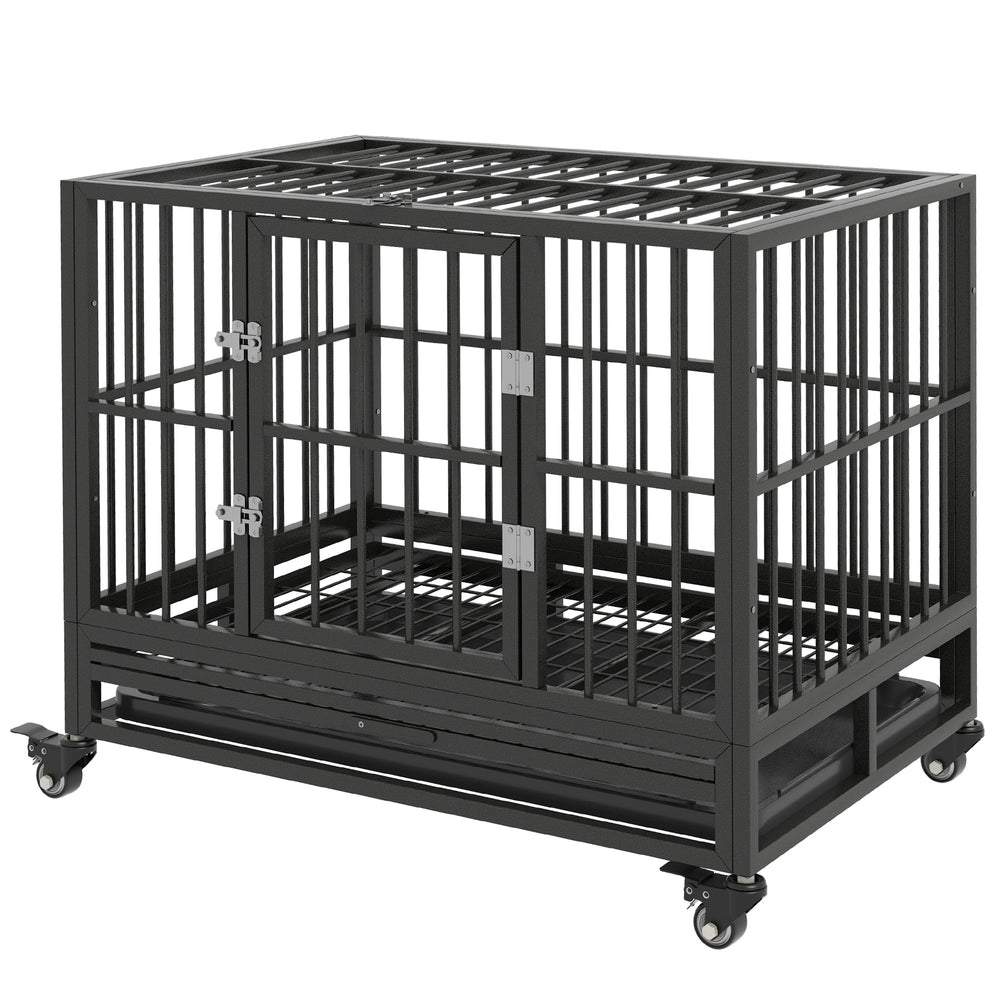 Sturdy steel cage with wheels, grey