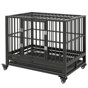 Cage robuste en acier avec roulettes, grise