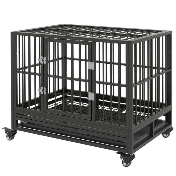 Cage robuste en acier avec roulettes, grise