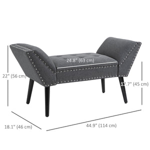 Banc rembourré moderne avec accoudoirs et garniture cloutée, gris