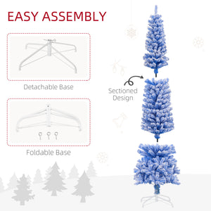 Sapin de Noël bleu givré de 7,3 pieds en forme de crayon