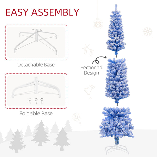 Sapin de Noël bleu givré de 7,3 pieds en forme de crayon