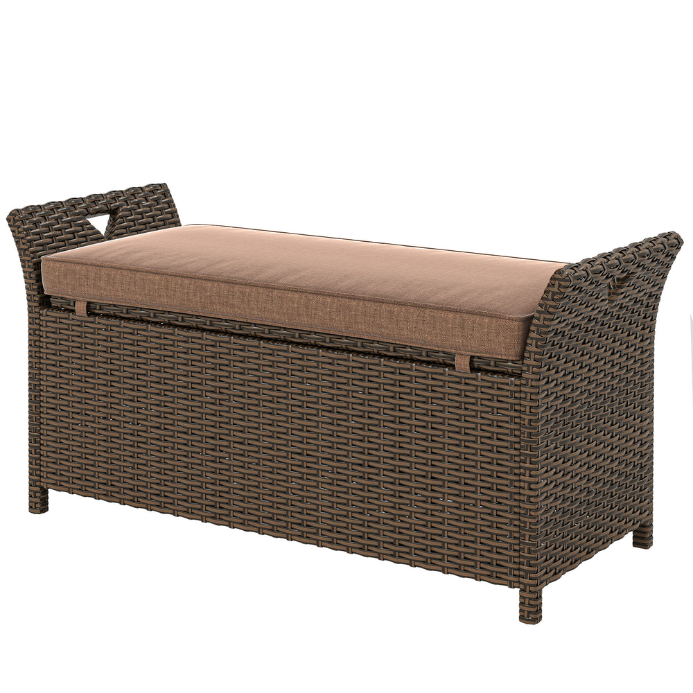 Banc de rangement extérieur 2 en 1 en osier avec poignées et coussin, couleur beige