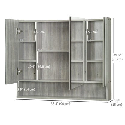 Armoire à pharmacie murale avec miroir et étagères réglables, grise
