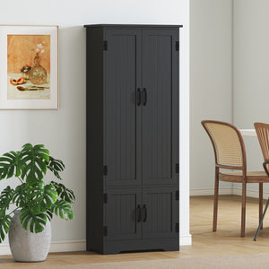 Armoire de rangement haute noire avec 4 portes et tablettes ajustables