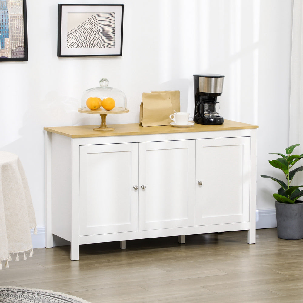 Buffet avec portes et étagères réglables pour salon ou entrée, blanc et naturel