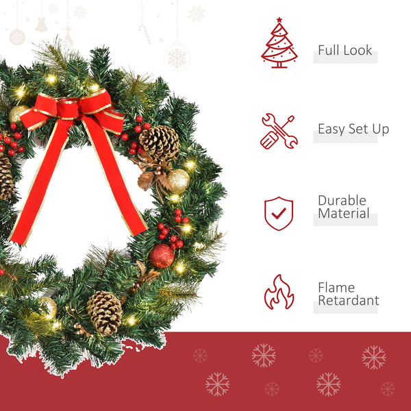 Couronne de Noël de 61 cm pré-éclairée avec 20 LED
