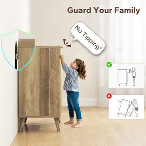 Modern Sideboard with 2 Fluted Doors and Adjustable Shelf for Kitchen and Living Room, Natural