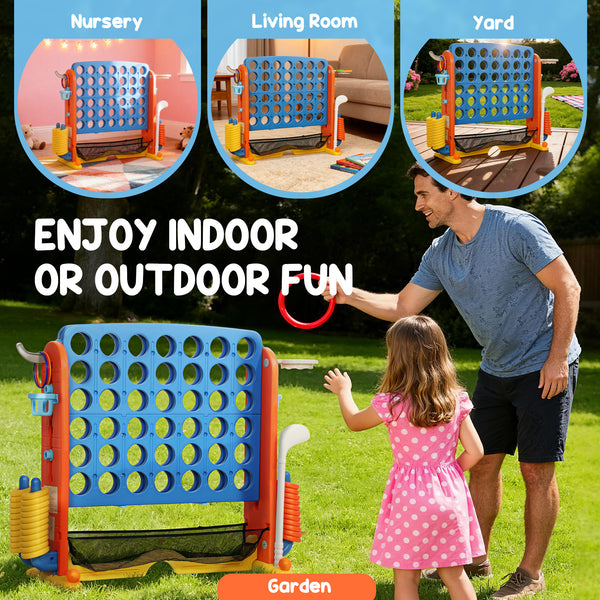 Jeu 4 en 1 Jumbo Connect 4 pour enfants avec basket-ball, lancer d'anneaux et golf