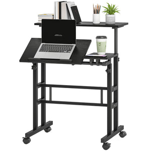 Height and tilt adjustable mobile desk, black