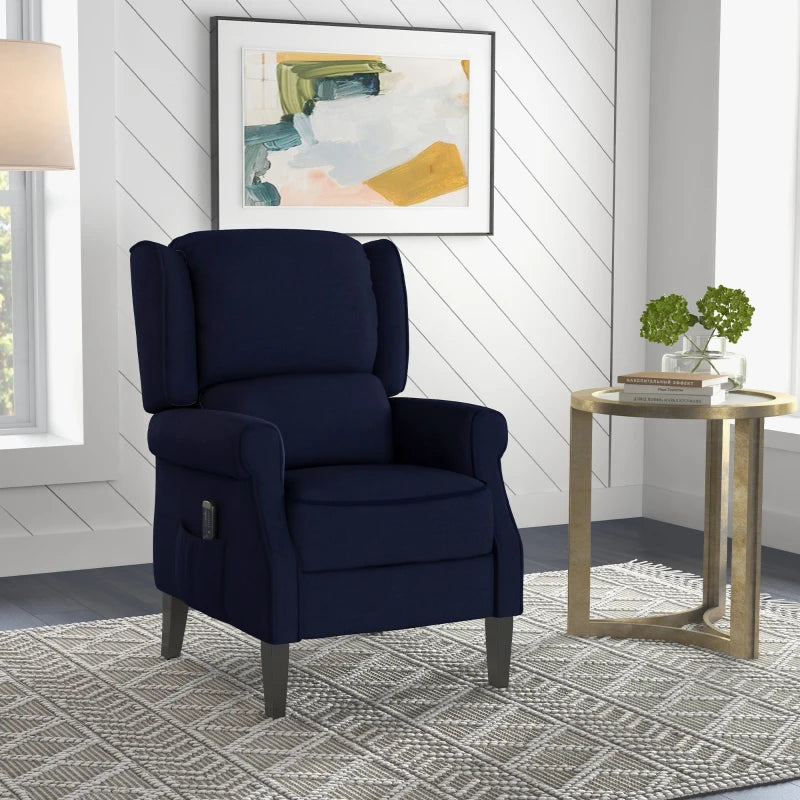 Fauteuil de massage inclinable à dossier relevable, bleu
