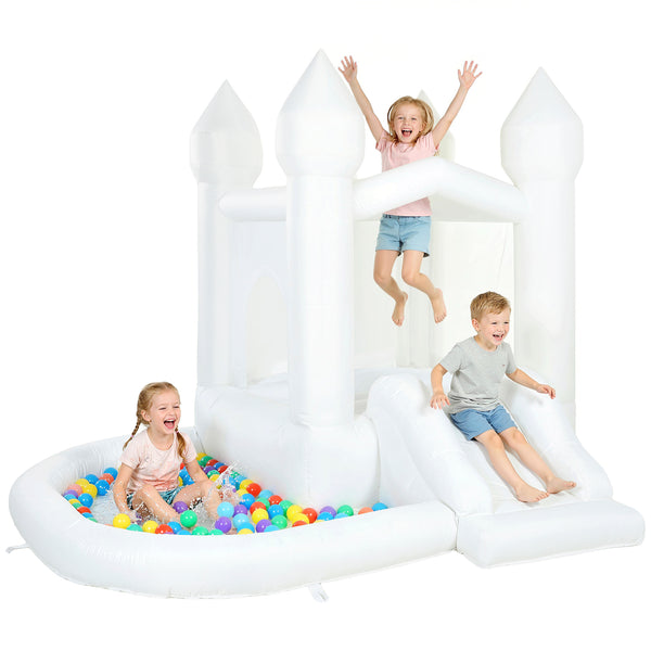 3-in-1 White Inflatable Bouncy Castle for Kids with Slide, Ball Pit, and 370W Blower, White