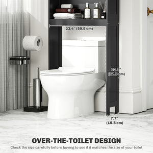 Meuble de rangement moderne dessus de toilette, avec étagères ouvertes et placard à double porte, noir