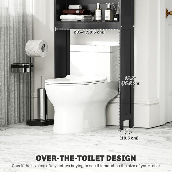 Meuble de rangement moderne dessus de toilette, avec étagères ouvertes et placard à double porte, noir