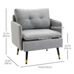 Fauteuil d'appoint moderne rembourré avec dossier capitonné et pieds en acier, gris