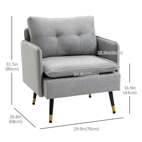 Fauteuil d'appoint moderne rembourré avec dossier capitonné et pieds en acier, gris