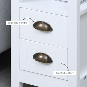 Table d'appoint étroite avec 2 tiroirs et étagère de rangement, blanche