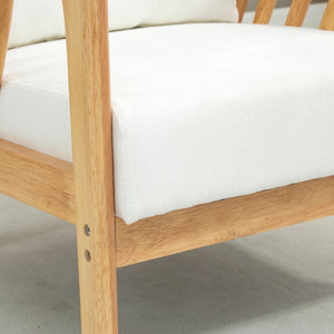 Fauteuil rembourré avec structure en bois d'hévéa, blanc