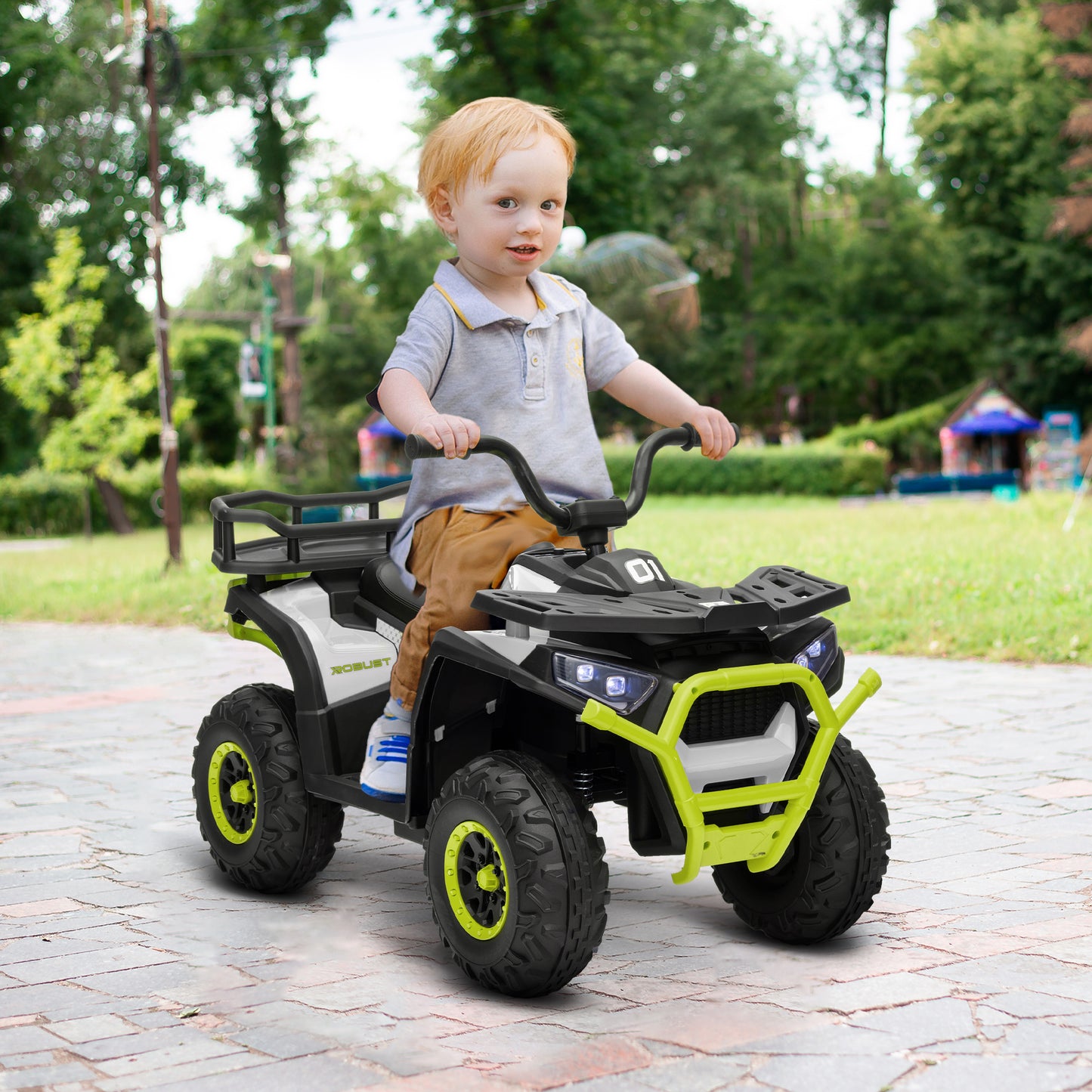Qaba Kids Mountain Bike, 12V Battery Powered Electric Toy with Spring Suspension, Storage Basket, High &amp; Low Speed, Green