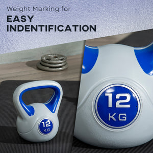 Kettlebell de 26 lb avec poignée large et base stable – Bleu foncé et gris