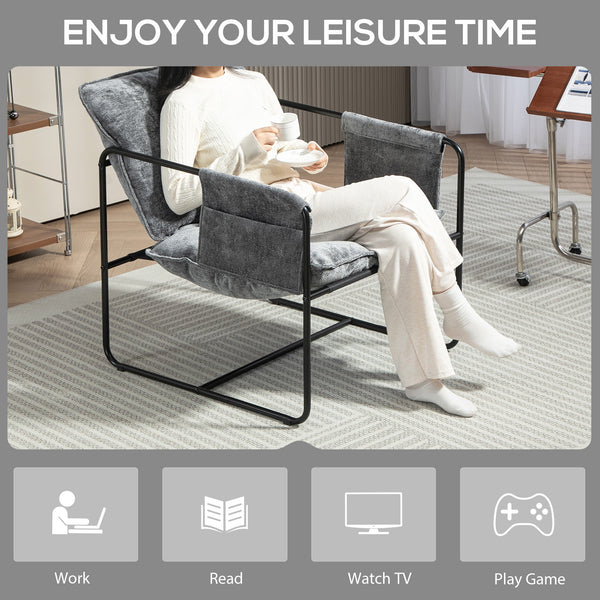 Fauteuil avec poches latérales et structure en acier, gris
