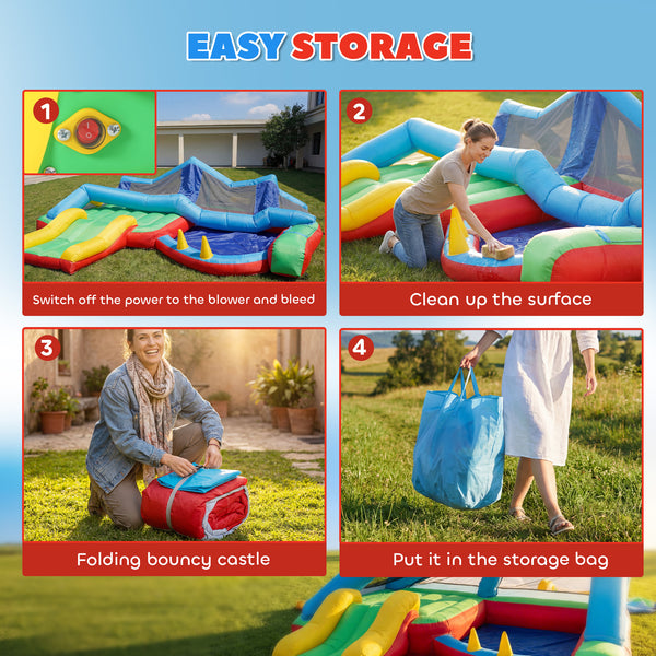 Château gonflable pour enfants, structure gonflable avec toboggan, piscine à balles, jeu de lancer d'anneaux, parasol et souffleur