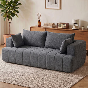 Canapé 3 places gris en chenille avec assise épaisse et ressorts ensachés, gris