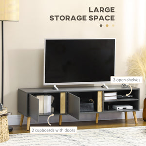 Meuble TV pour téléviseurs jusqu'à 55 pouces, avec étagères et passe-câbles, gris foncé