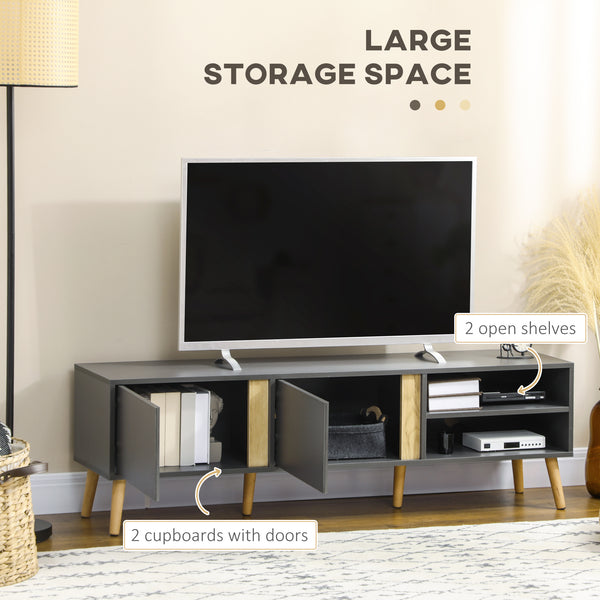 Meuble TV pour téléviseurs jusqu'à 55 pouces, avec étagères et passe-câbles, gris foncé