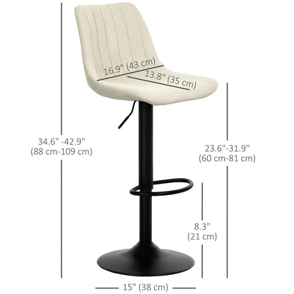 Set of 2 Adjustable Swivel Bar Stools with Backrest and Footrest, Beige