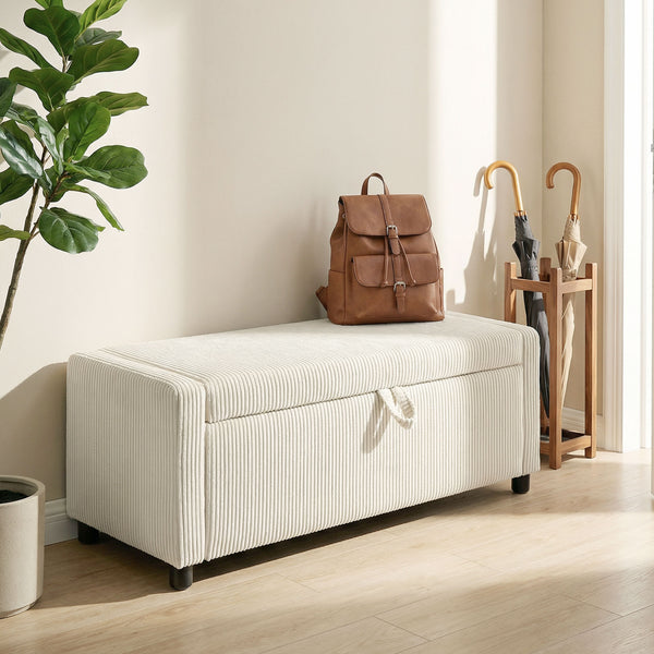 Tufted corduroy storage ottoman with thick padding, beige