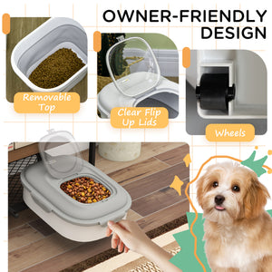Foldable pet food storage container with airtight lid, grey